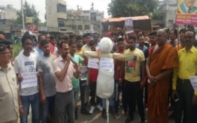 दिल्ली में संविधान जलाने वालों का अम्बेडकर सेना मूल निवासी ने फगवाड़ा में फूंका पुतला