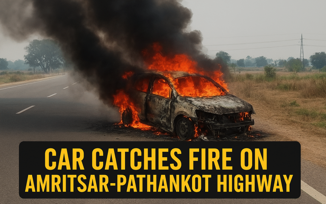 चलती कार में लगी आग से मचा हड़कंप, अमृतसर-पठानकोट हाईवे पर बाल-बाल बचे दो यात्री
