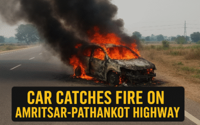 चलती कार में लगी आग से मचा हड़कंप, अमृतसर-पठानकोट हाईवे पर बाल-बाल बचे दो यात्री