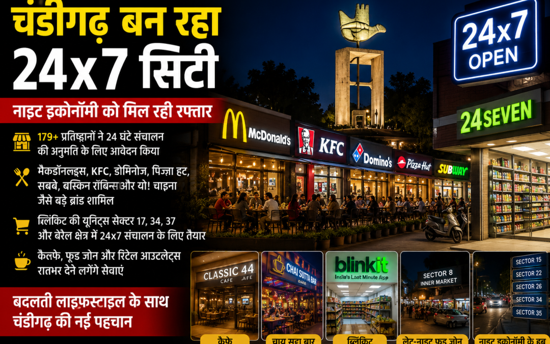 चंडीगढ़ बन रहा 24×7 सिटी, रातभर खुलेंगे रेस्टोरेंट और स्टोर; 179 संस्थानों ने मांगी अनुमति
