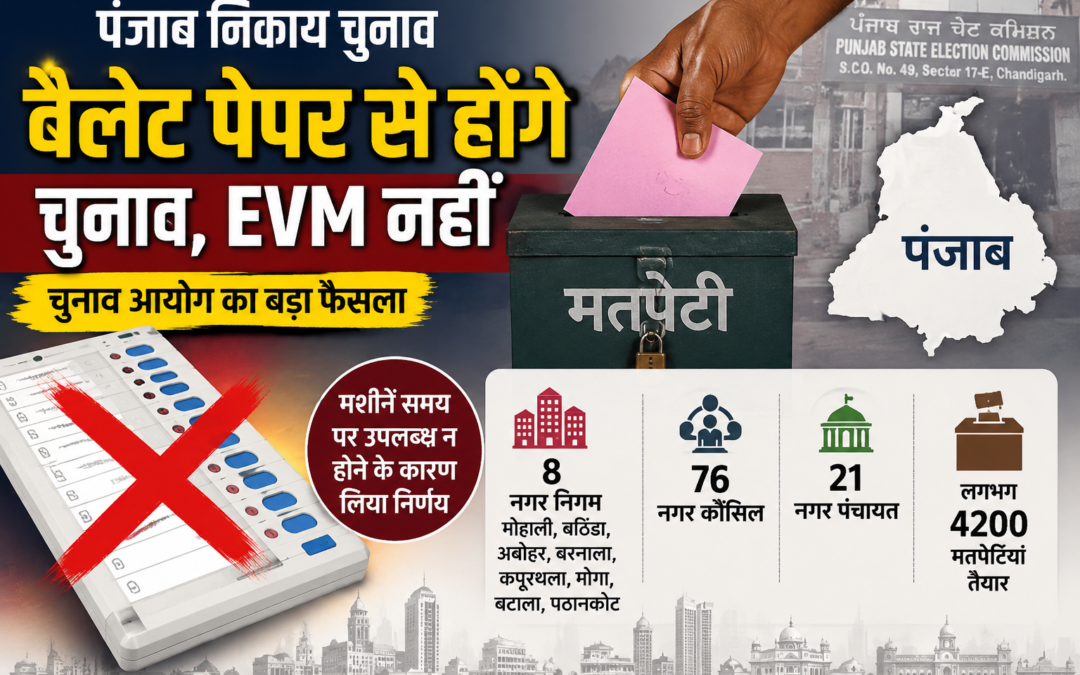 पंजाब निकाय चुनाव बैलेट पेपर से होंगे, EVM नहीं मिलीं समय पर — चुनाव आयोग का बड़ा फैसला