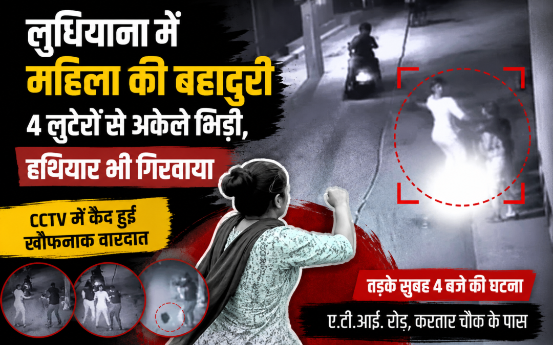 लुधियाना में महिला की बहादुरी, 4 लुटेरों से अकेले भिड़ी, CCTV में कैद हुई पूरी वारदात