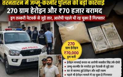 जम्मू-कश्मीर पुलिस की बड़ी कार्रवाई, आरोपी के घर से 270 ग्राम हेरोइन और ₹70 हजार ड्रग मनी बरामद