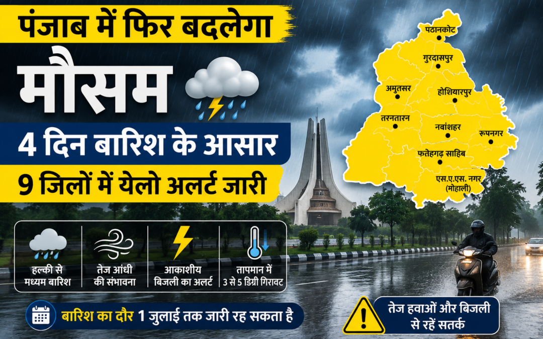 पंजाब में फिर बदलेगा मौसम, 4 दिन बारिश के आसार; 9 जिलों में येलो अलर्ट जारी