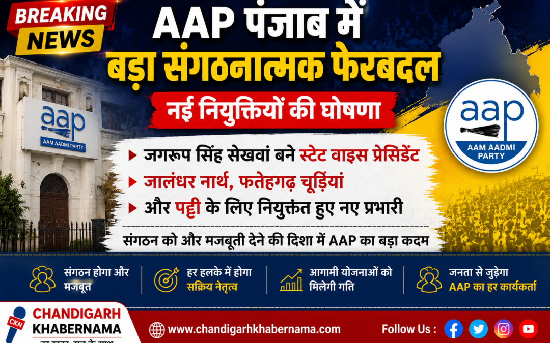 AAP पंजाब में बड़ा संगठनात्मक फेरबदल: जगरूप सिंह सेखवां बने स्टेट वाइस प्रेसिडेंट, तीन नए हलका इंचार्ज नियुक्त